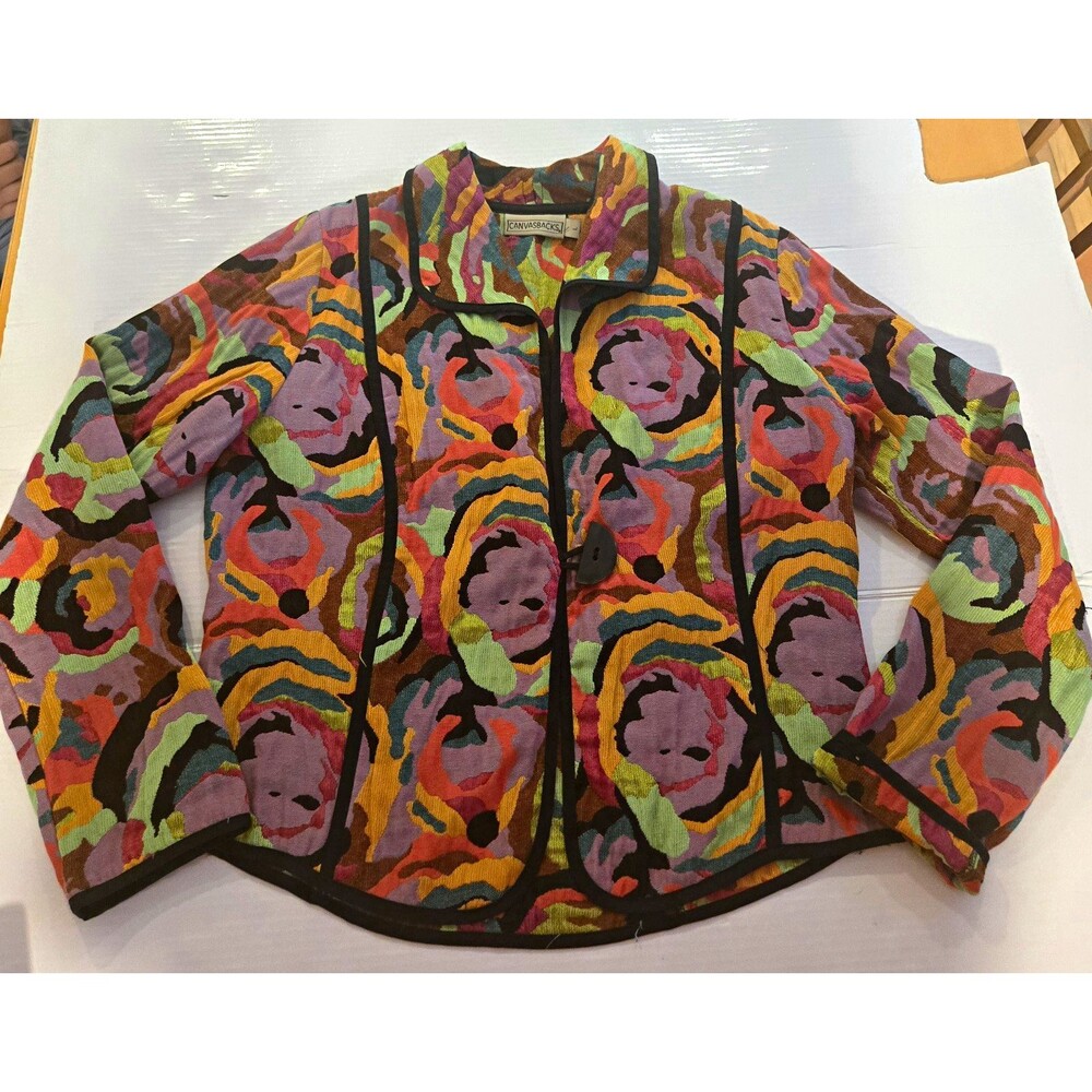 Canvasbacks Women’s Abstract Button Front Collared Short Jacket Size L